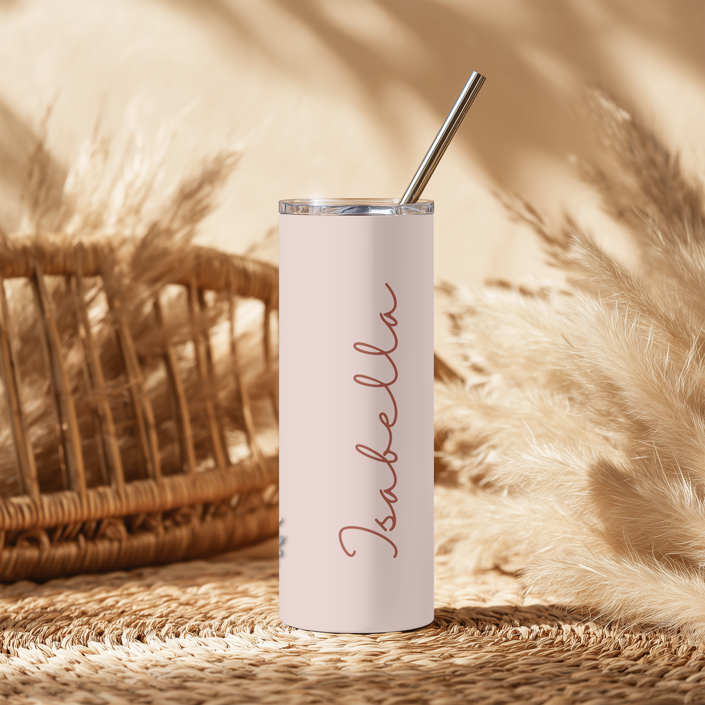 Custom Name Pastel Paper Flowers 20oz Skinny Tumbler - Personalized Floral Sublimation Travel Mug