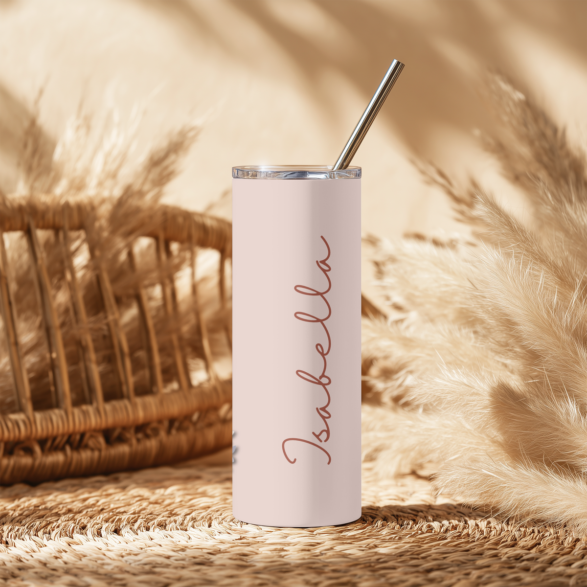 Custom Name Pastel Paper Flowers 20oz Skinny Tumbler - Personalized Floral Sublimation Travel Mug
