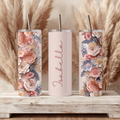 Custom Name Pastel Paper Flowers 20oz Skinny Tumbler - Personalized Floral Sublimation Travel Mug