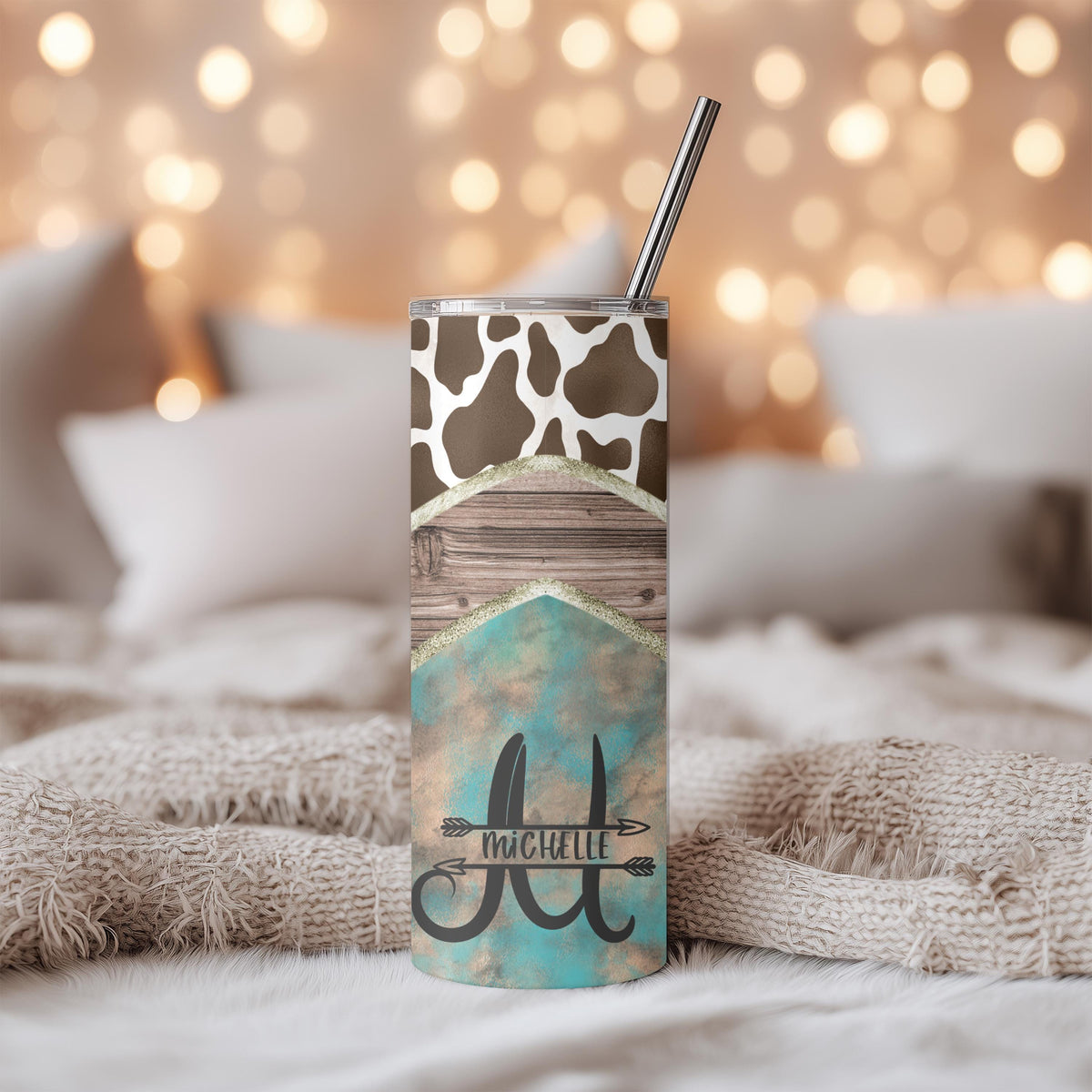Personalized Western Cow Print 20oz Skinny Tumbler with Name
