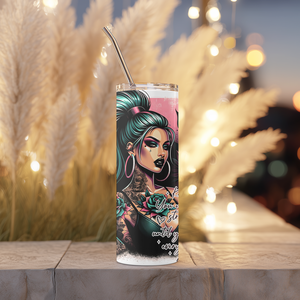 Keep Going Dark Sunflower 20oz Skinny Tumbler - Edgy Gothic Girl Sublimation Travel Mug