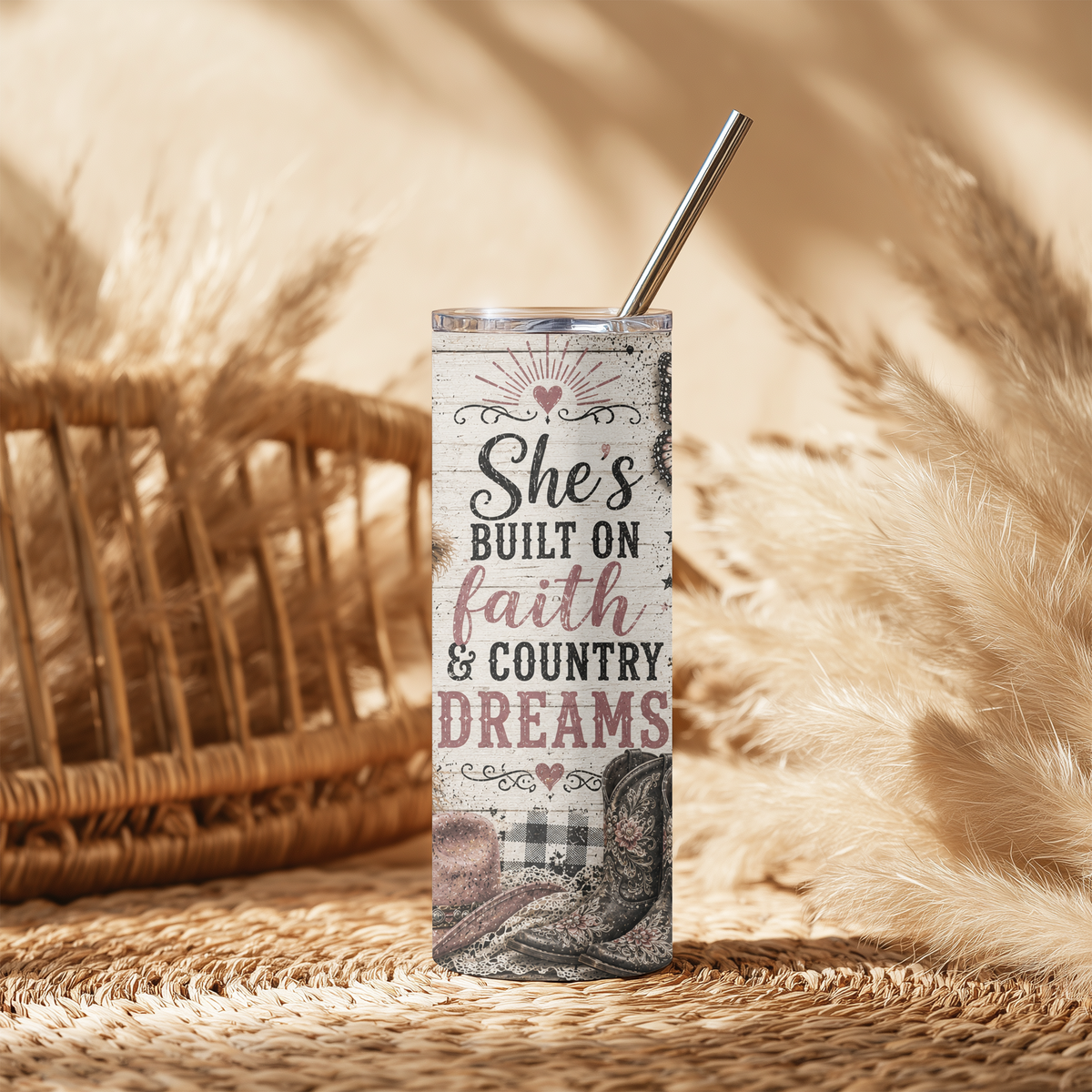 Highland Cow Country Dreams 20oz Skinny Tumbler - Faith and Country Sublimation Travel Mug