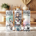 Coffee Mode Badass Mode 20oz Skinny Tumbler - Edgy Tattoo Girl Sublimation Travel Mug