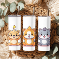 Cute Cartoon Hamster & Bear 20oz Skinny Tumbler | Kawaii Animal Chibi Cup with Straw