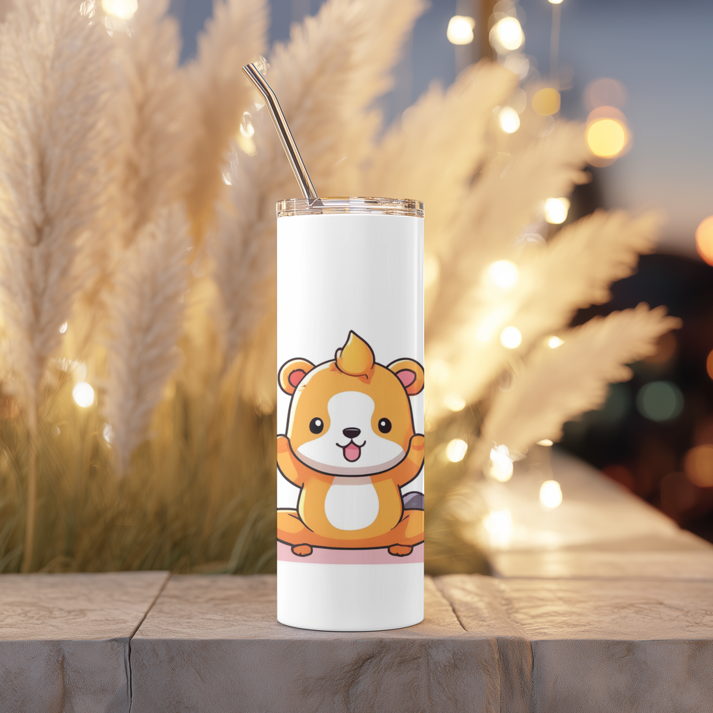 Cute Cartoon Hamster & Bear 20oz Skinny Tumbler | Kawaii Animal Chibi Cup with Straw