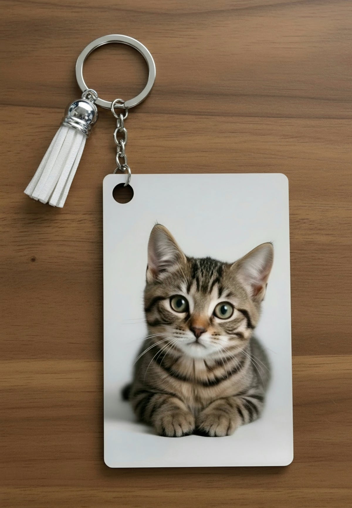Custom Photo Keychain | Personalized Double-Sided Picture Keychain with White Tassel
