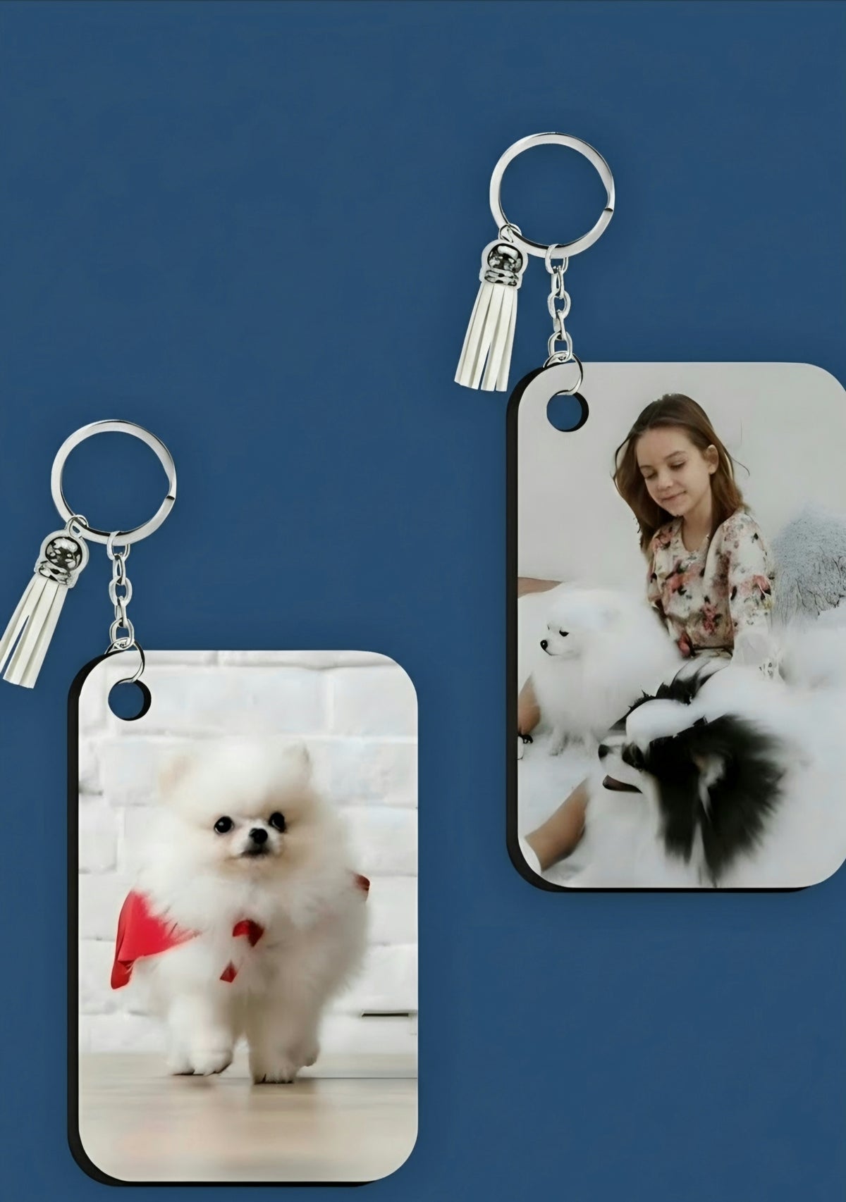 Custom Photo Keychain | Personalized Double-Sided Picture Keychain with White Tassel