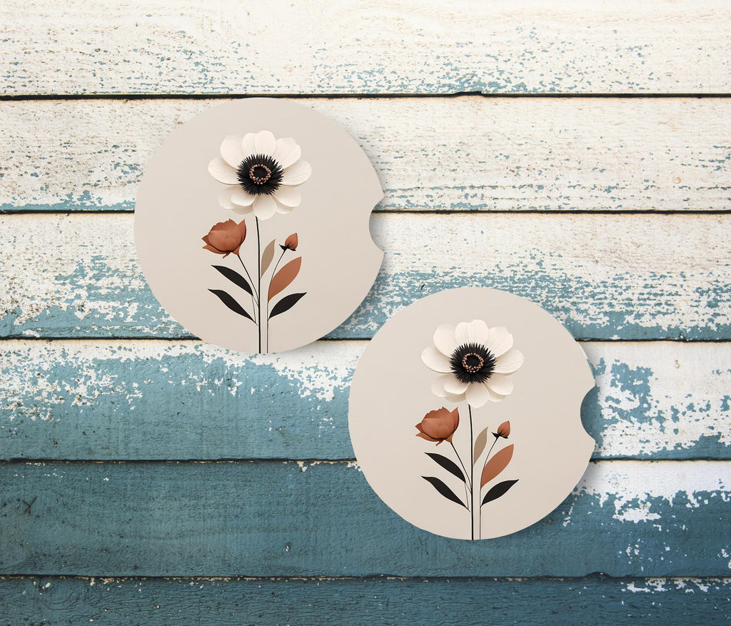 Minimalist Floral Car Coasters | 3D Papercut Flower Design (2 Pack)