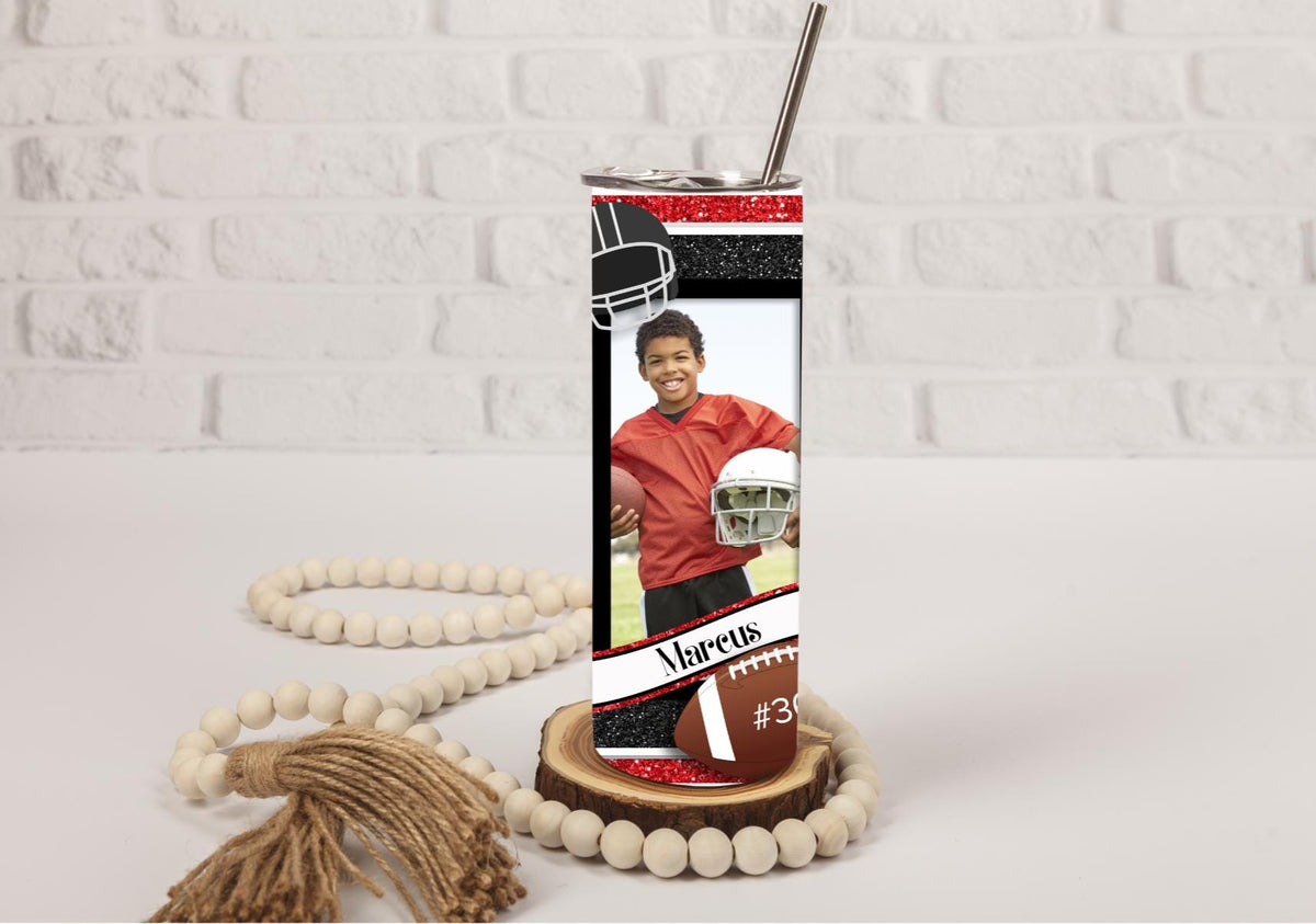 Personalized Football Mom Tumbler | Custom Player Photo, Name, Number (20oz)