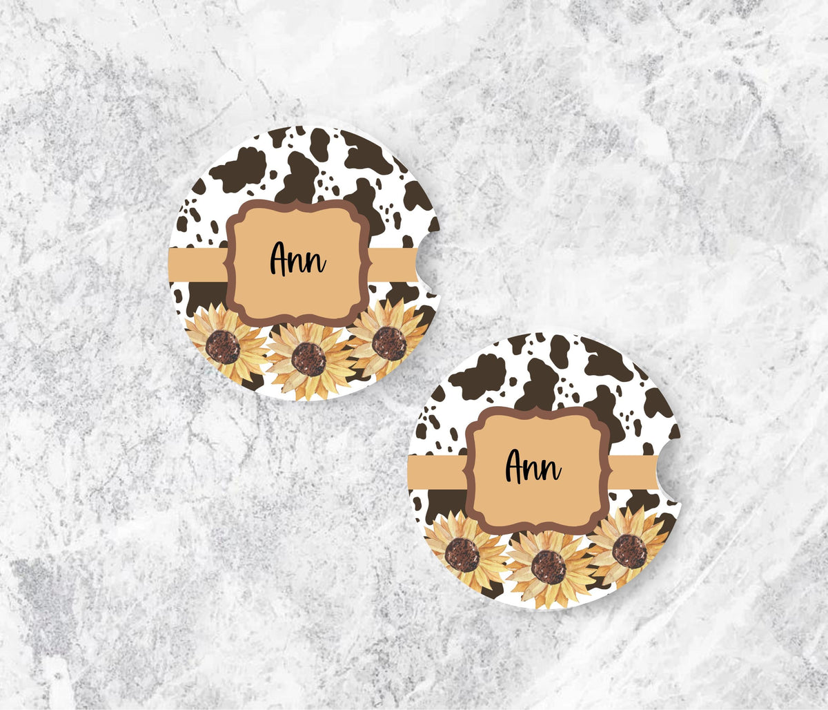 Personalized Cow Print Car Coasters 2 Pack