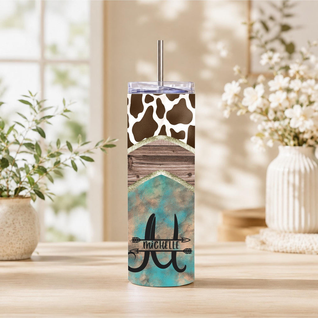 Personalized Western Cow Print 20oz Skinny Tumbler with Name