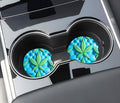 3D Puff Cannabis Leaf Neoprene Car Coasters 2-Pack | Ready to Ship 3D Illusion Cup Holder Mats | Blue Tufted Stoner Vehicle Accessories Gift