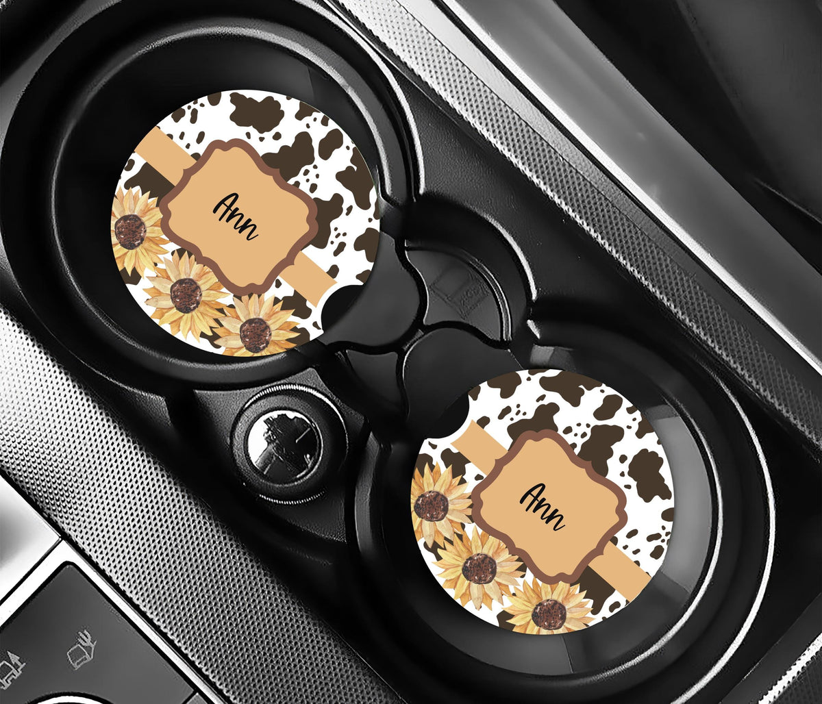 Personalized Cow Print Car Coasters 2 Pack