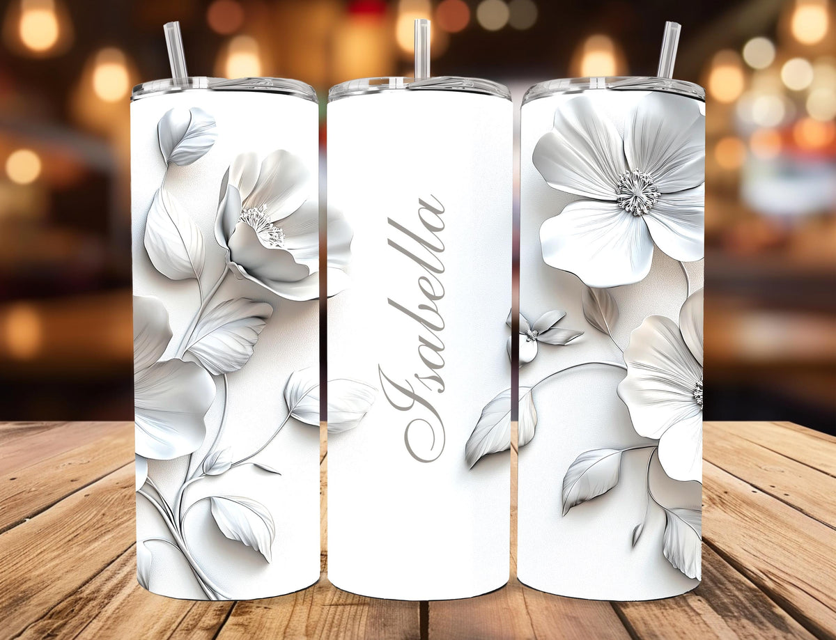 Personalized 3D Papercut Flower Tumbler | Custom Name, Minimalist Bridal Gift (20oz)