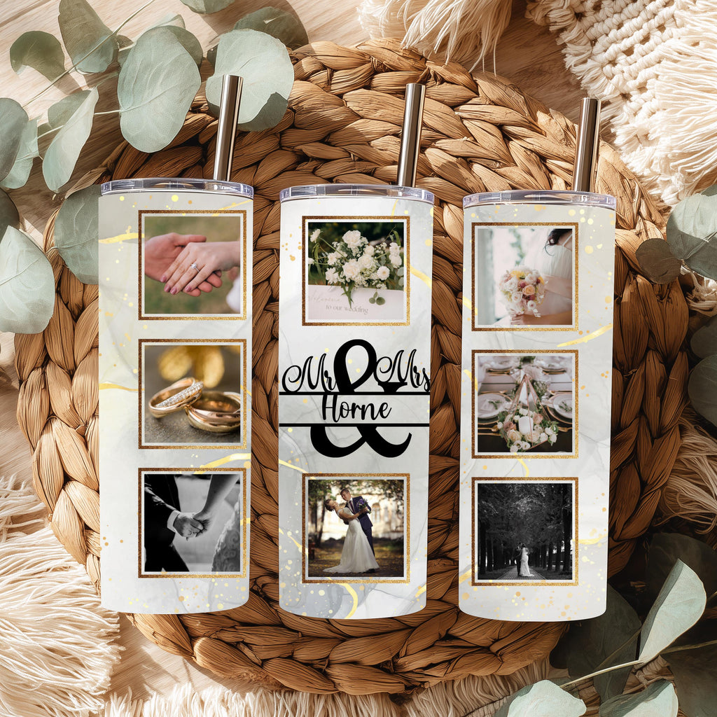 Personalized Wedding Photo Tumbler | Custom Collage, Monogram (20oz)