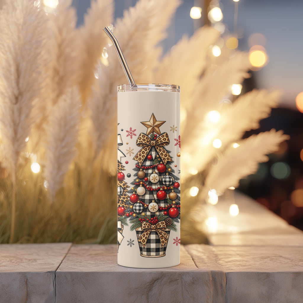 Leopard Christmas Tree 20oz Skinny Tumbler Boho Country Festive