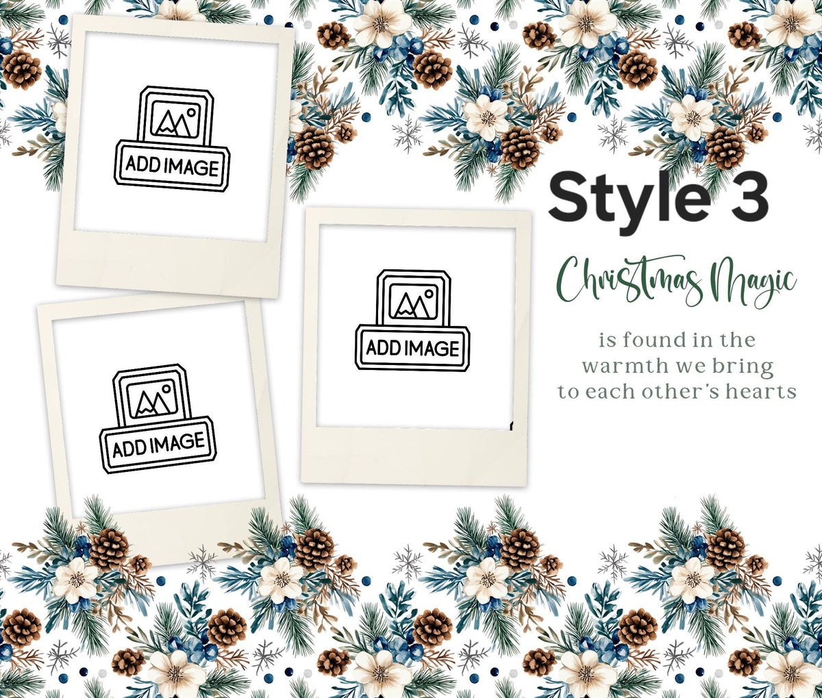 Personalized Polaroid Photo Tumbler | Winter Botanical Holiday Beverage Holder (20oz)
