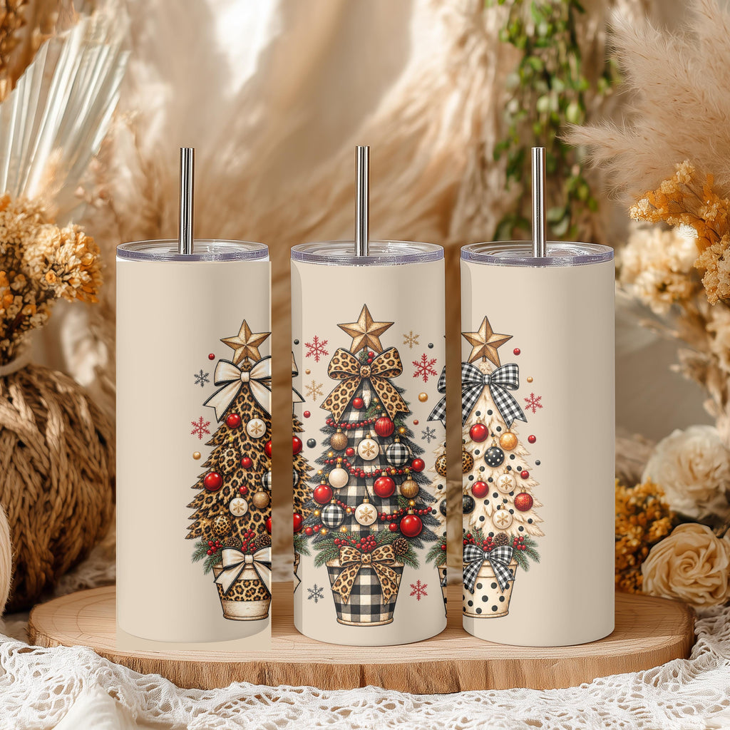 Leopard Christmas Tree 20oz Skinny Tumbler Boho Country Festive
