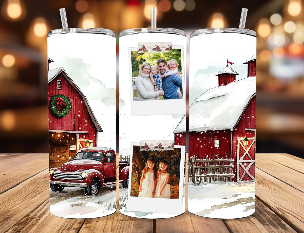 Personalized Polaroid Photo Tumbler | Custom Farmhouse Holiday Mug (20oz)