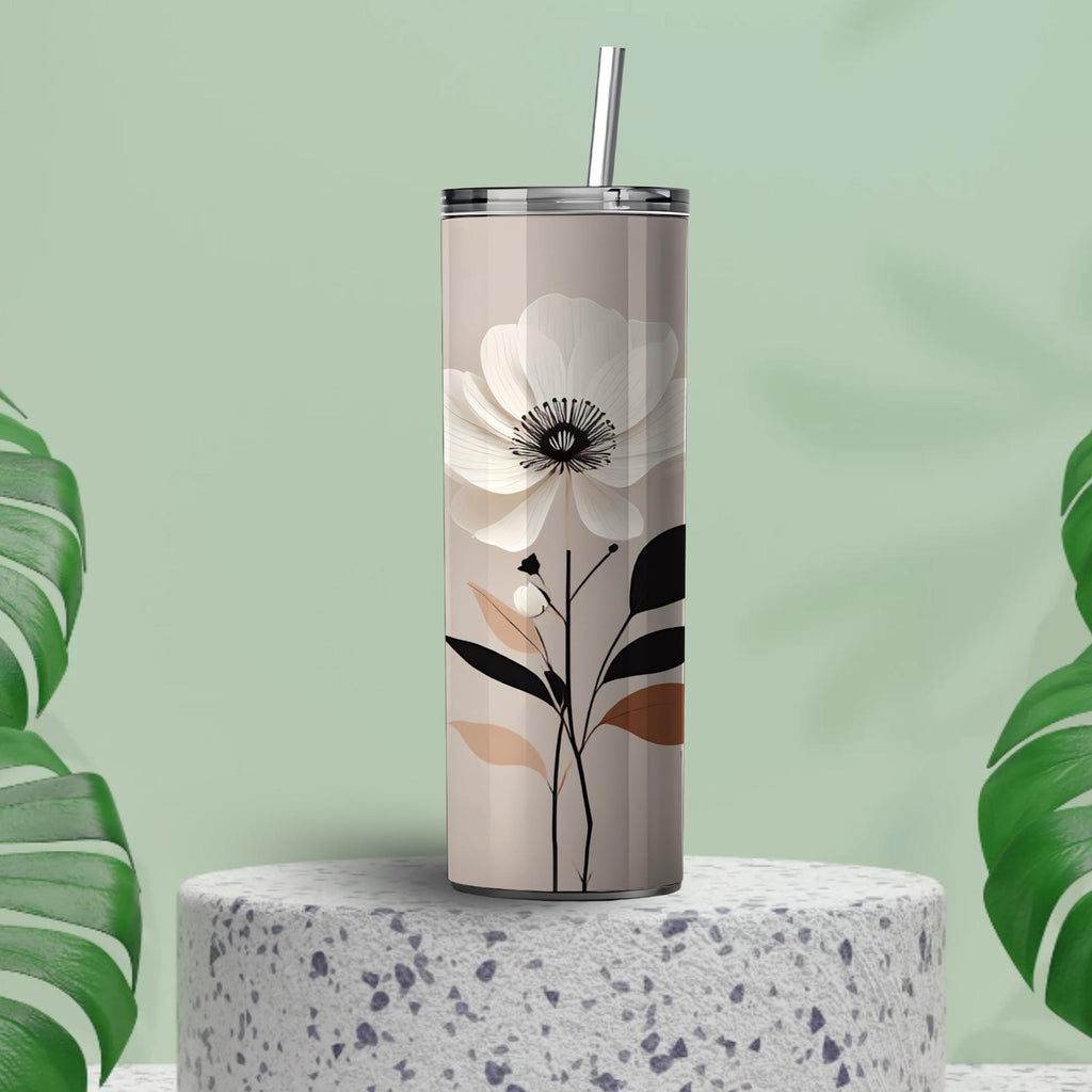Personalized Terracotta Boho Skinny Tumbler | Floral Botanical Wedding Gift (20oz)