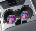 Vibrant Cannabis Leaf Neoprene Car Coasters 2-Pack | Ready to Ship Psychedelic Cup Holder Mats | Pink Purple Stoner Vehicle Accessories Gift
