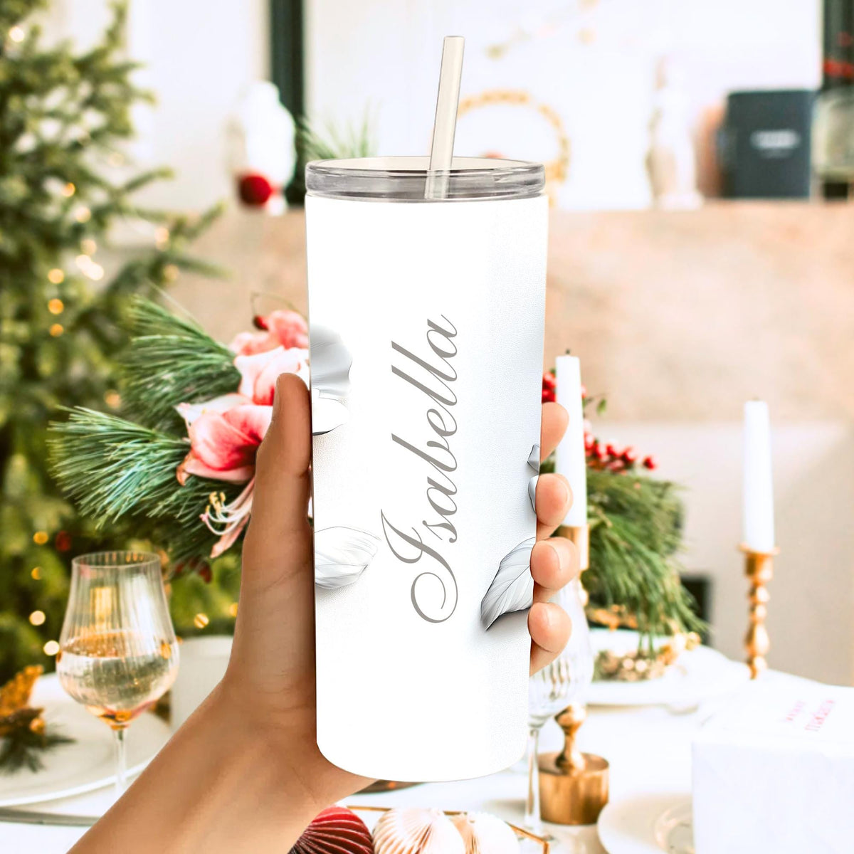 Personalized 3D Papercut Flower Tumbler | Custom Name, Minimalist Bridal Gift (20oz)