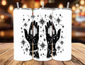 Witchcore Celestial Hands Tumbler | Minimalist Crystal Line Art Travel Mug (20oz)