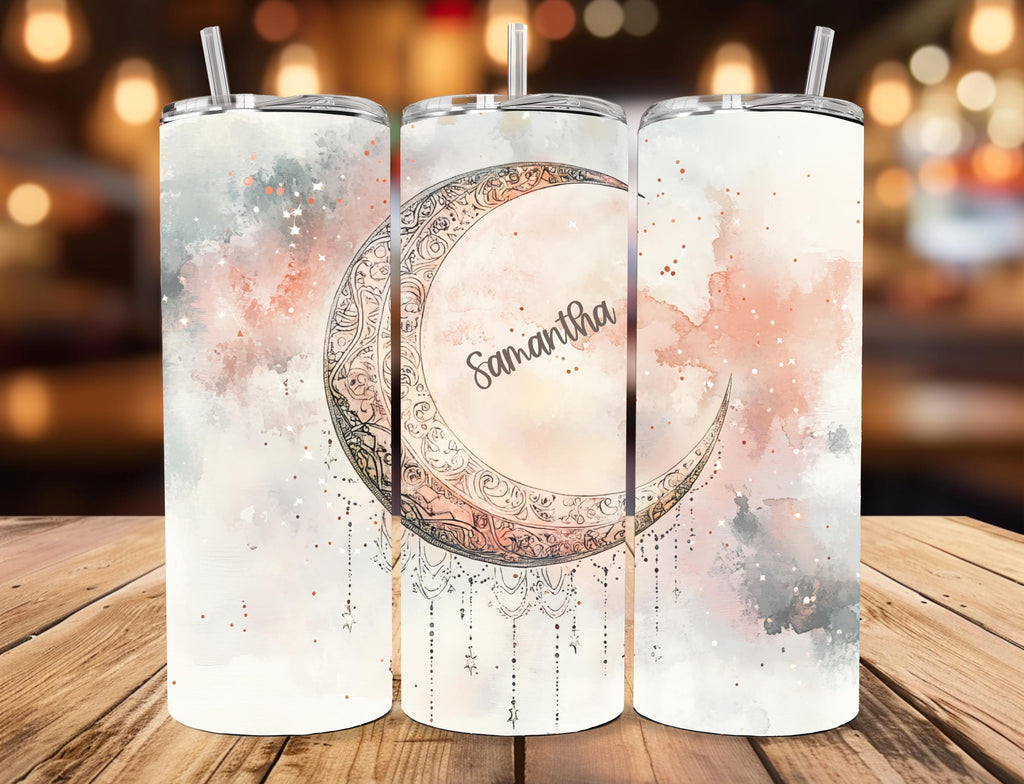 Personalized Celestial Tumbler | Watercolor Moon Dreamcatcher (20oz)