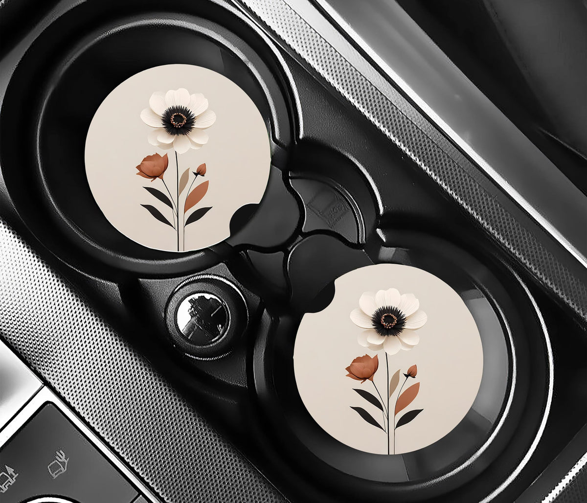 Minimalist Floral Car Coasters | 3D Papercut Flower Design (2 Pack)