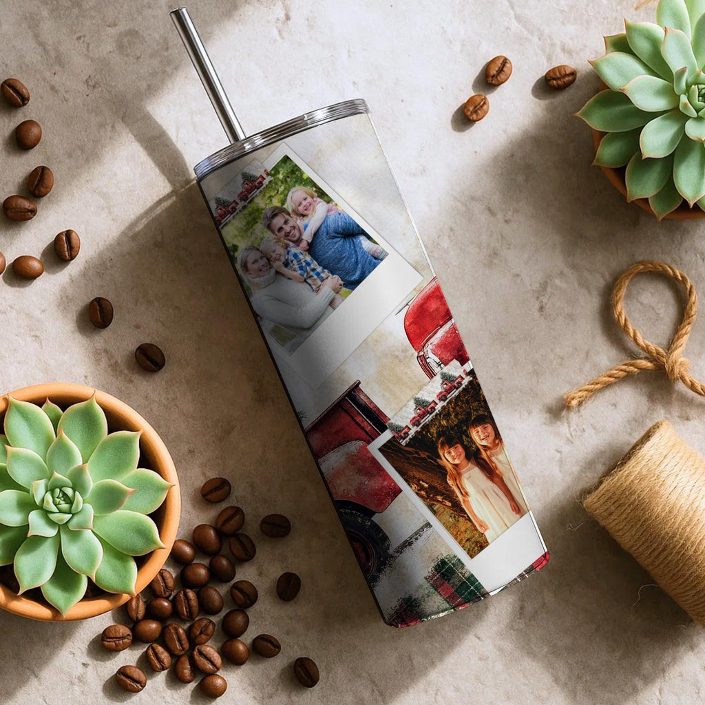 Personalized Polaroid Photo Tumbler | Custom Farmhouse Holiday Mug (20oz)