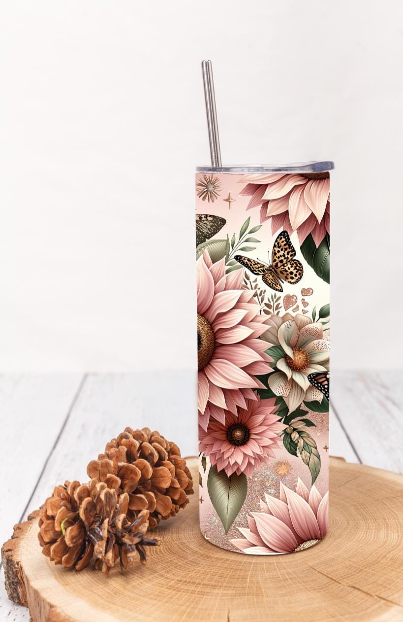 Floral and Butterflies 20oz Skinny Tumbler