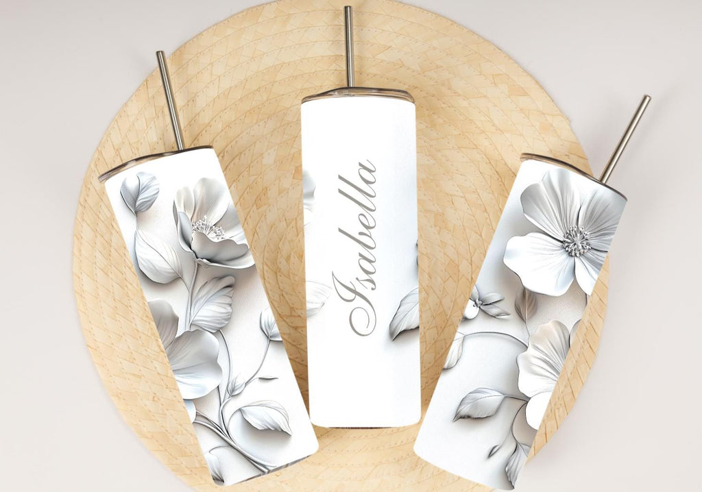 Personalized 3D Papercut Flower Tumbler | Custom Name, Minimalist Bridal Gift (20oz)