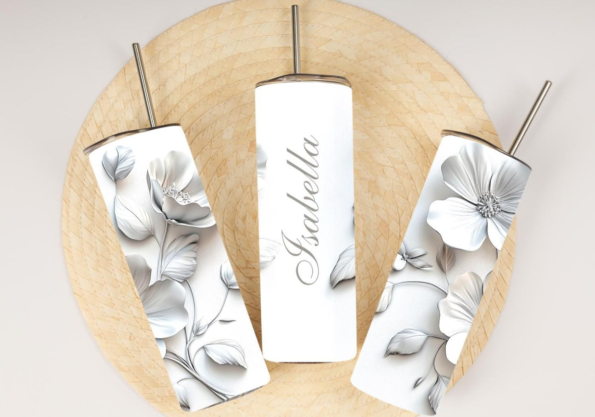 Personalized 3D Papercut Flower Tumbler | Custom Name, Minimalist Bridal Gift (20oz)