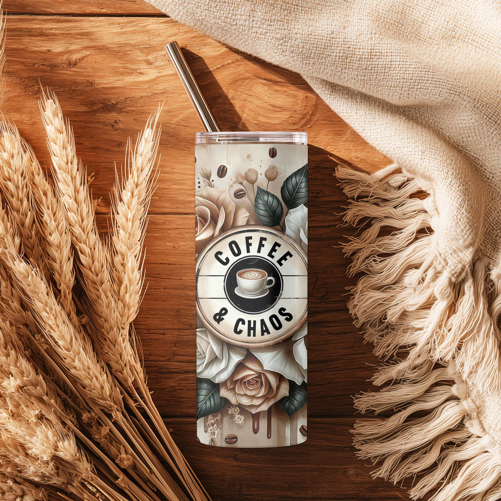 Coffee and Chaos 20oz Skinny Tumbler