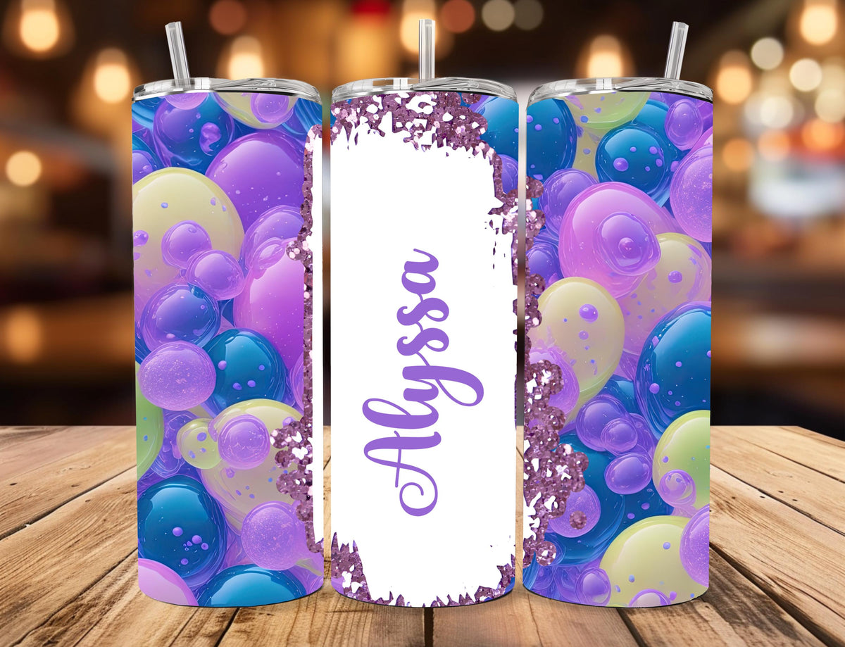 Personalized 3D Bubble Tumbler | Purple Teal Geode Glitter Skinny Mug (20oz)