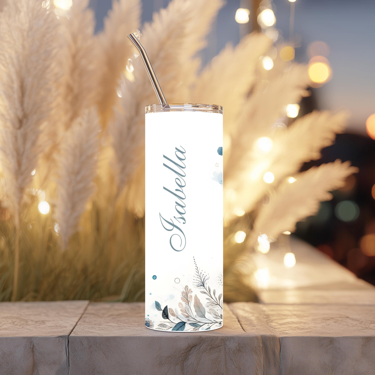 Personalized Boho Mandala Flower Tumbler | Dusty Blue Wedding Gift (20oz)