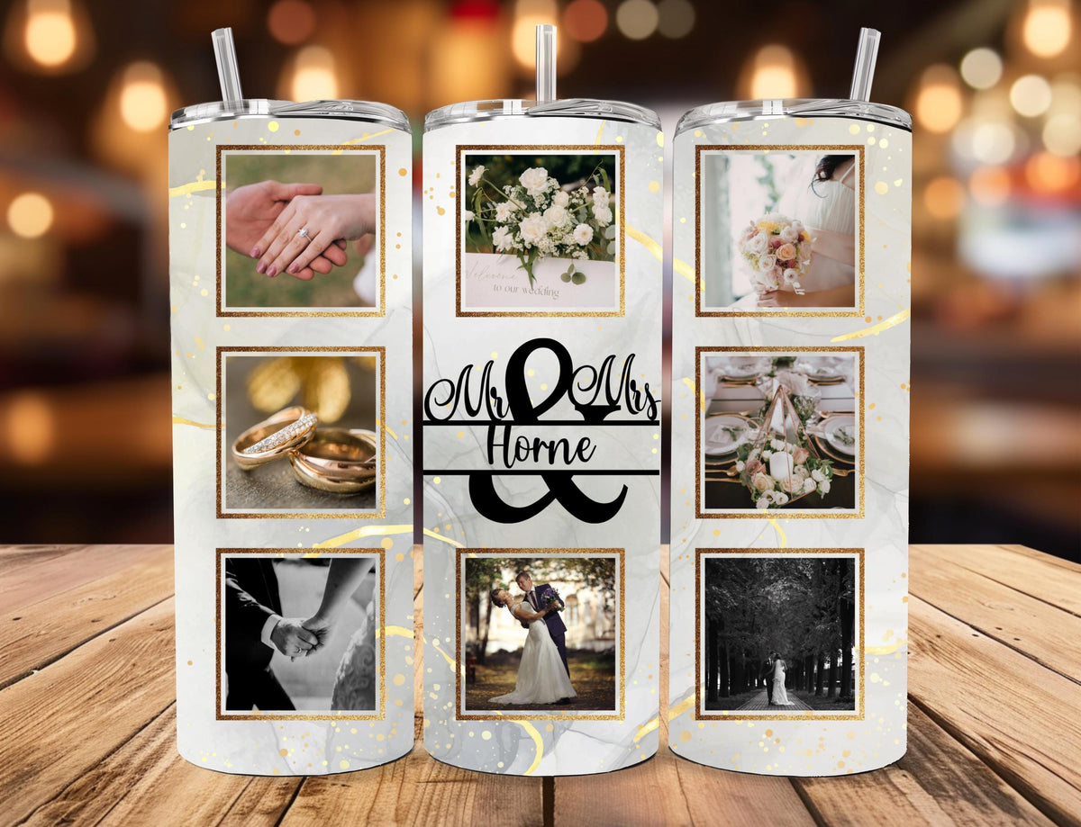 Personalized Wedding Photo Tumbler | Custom Collage, Monogram (20oz)