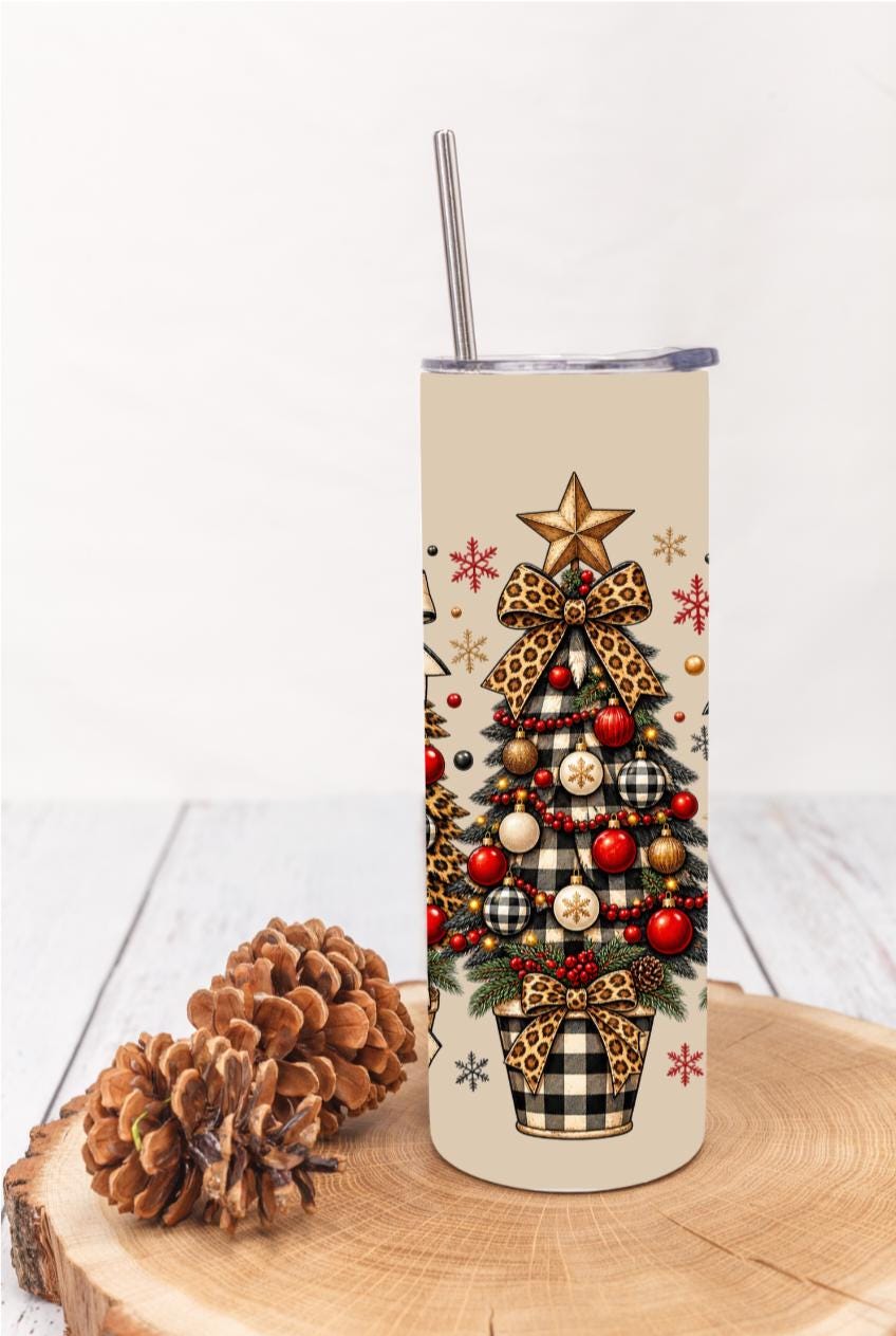 Leopard Christmas Tree 20oz Skinny Tumbler Boho Country Festive