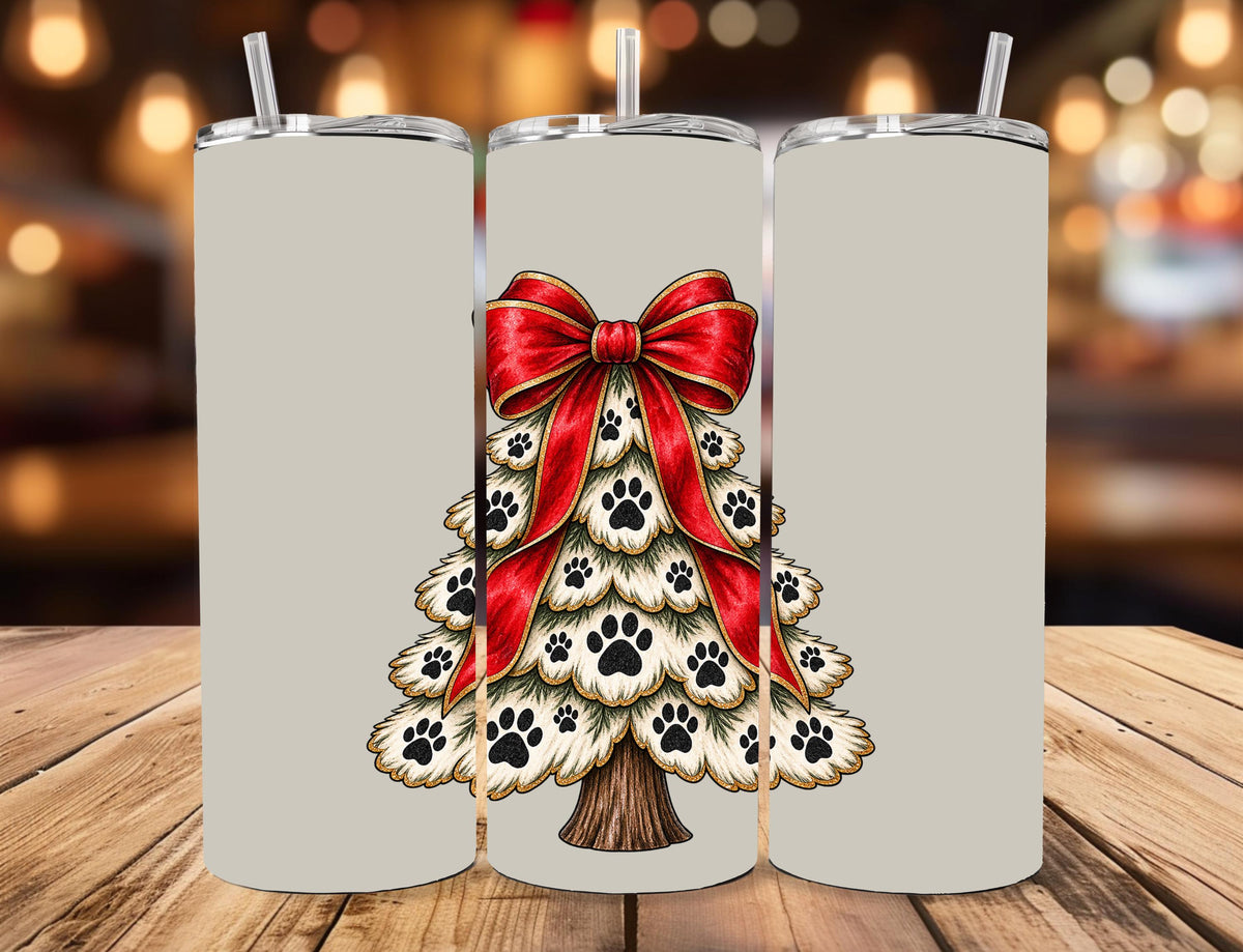Paw Print Christmas Tree Tumbler | 20oz Stainless Steel Travel Mug
