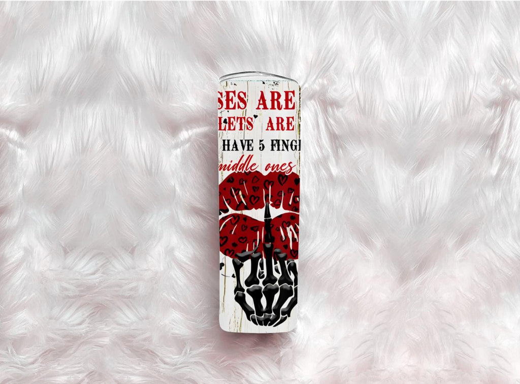 Sarcastic Roses Are Red 20oz Skinny Tumbler | Edgy Skeleton Lips Travel Mug