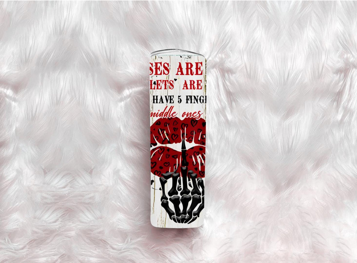Sarcastic Roses Are Red 20oz Skinny Tumbler | Edgy Skeleton Lips Travel Mug