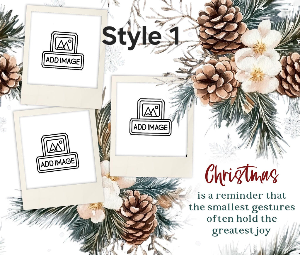 Personalized Polaroid Photo Tumbler | Winter Botanical Holiday Beverage Holder (20oz)