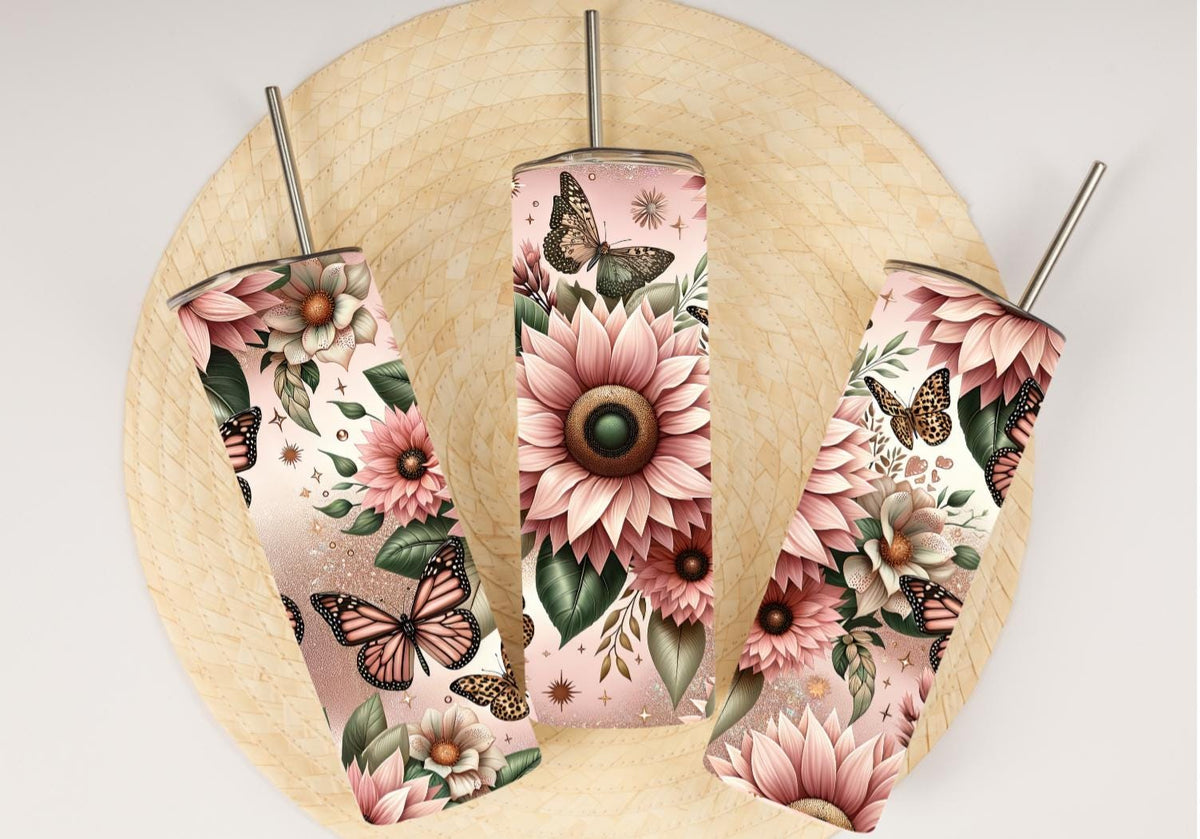 Floral and Butterflies 20oz Skinny Tumbler