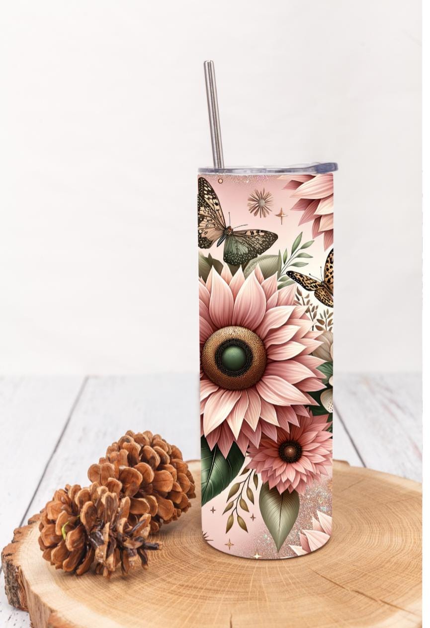 Floral and Butterflies 20oz Skinny Tumbler