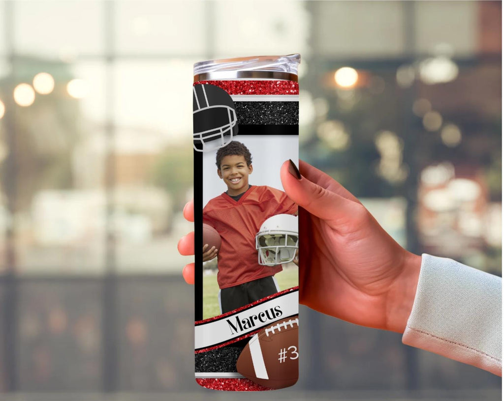 Personalized Football Mom Tumbler | Custom Player Photo, Name, Number (20oz)