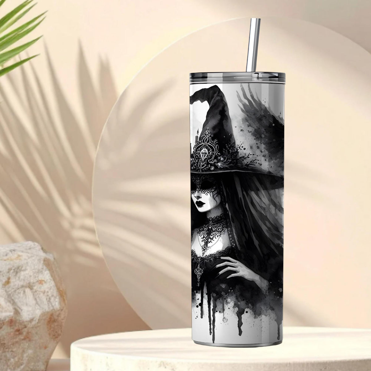 Gothic Witch Watercolor Tumbler | Owl Familiar, Lace Masquerade (20oz Stainless Steel)
