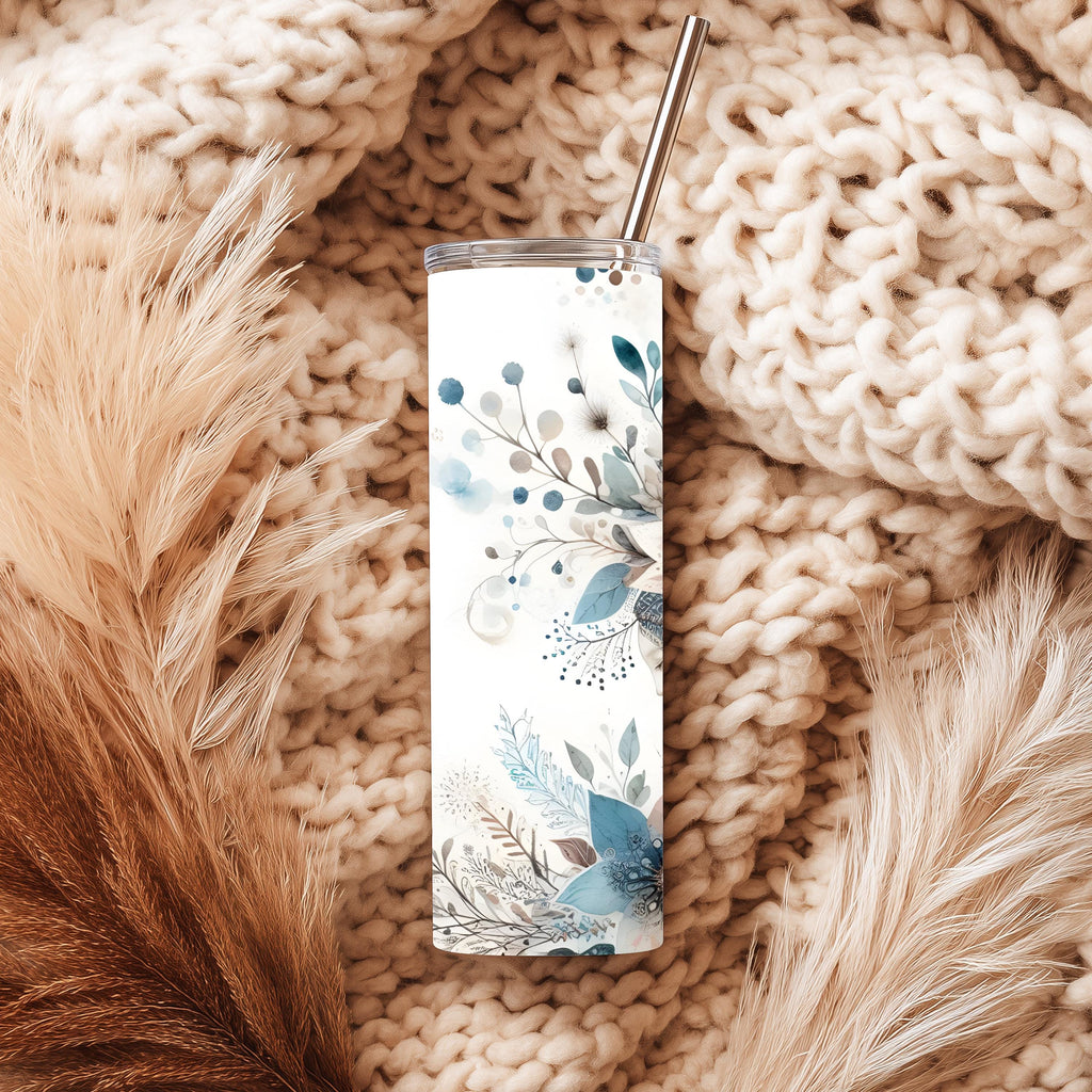 Personalized Boho Mandala Flower Tumbler | Dusty Blue Wedding Gift (20oz)