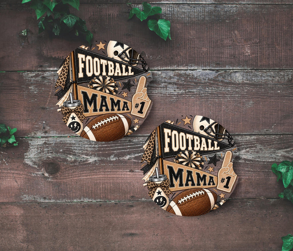 Football Mama Neoprene Car Coasters | Leopard Print Sports Cup Holder Mats (2-Pack)