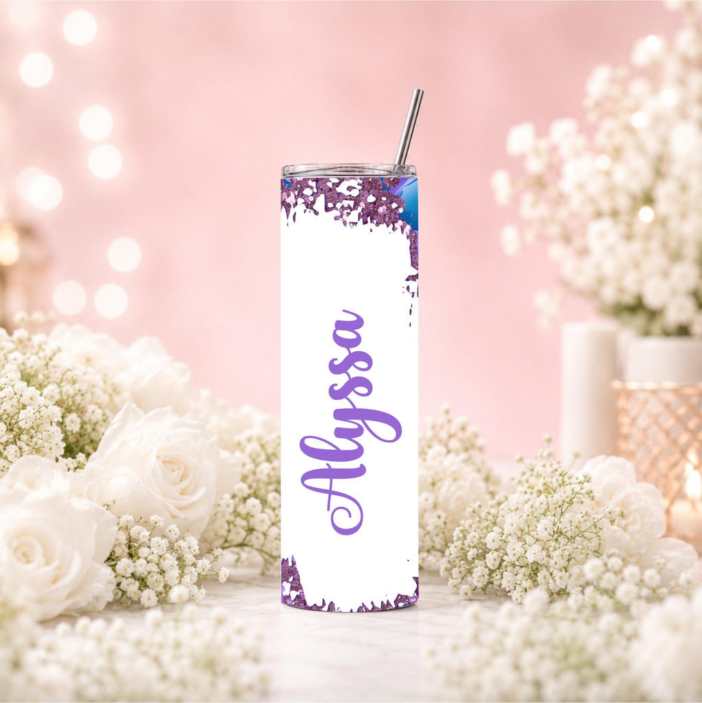 Personalized 3D Bubble Tumbler | Purple Teal Geode Glitter Skinny Mug (20oz)