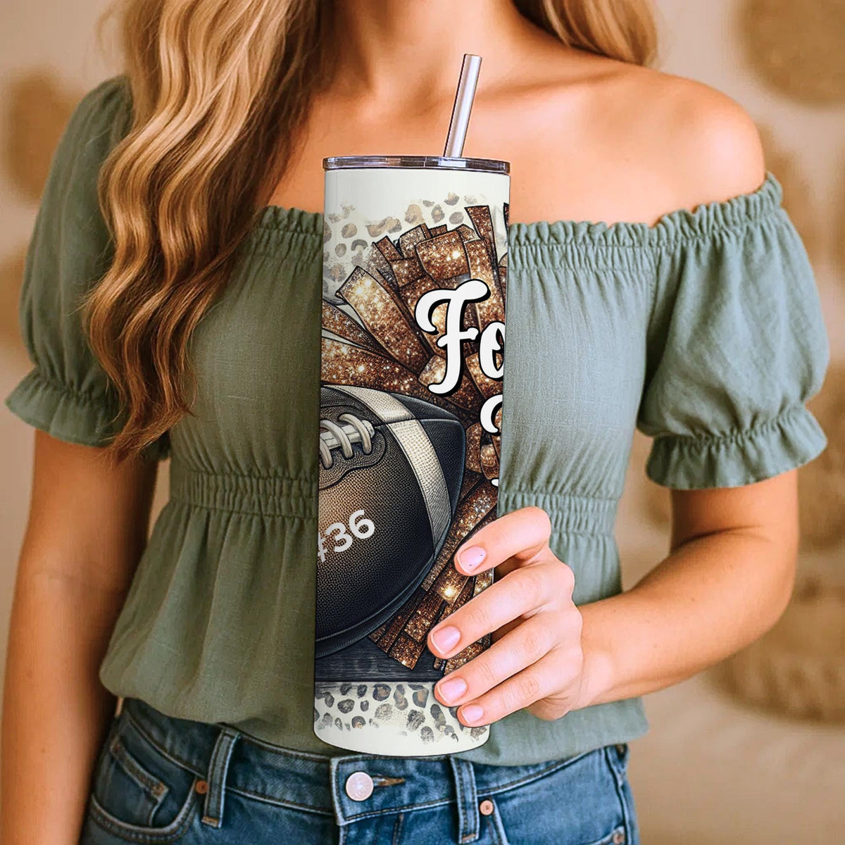 Personalized Football Mom Gift Bundle | Custom Jersey Tumbler, Coasters, Decal Set